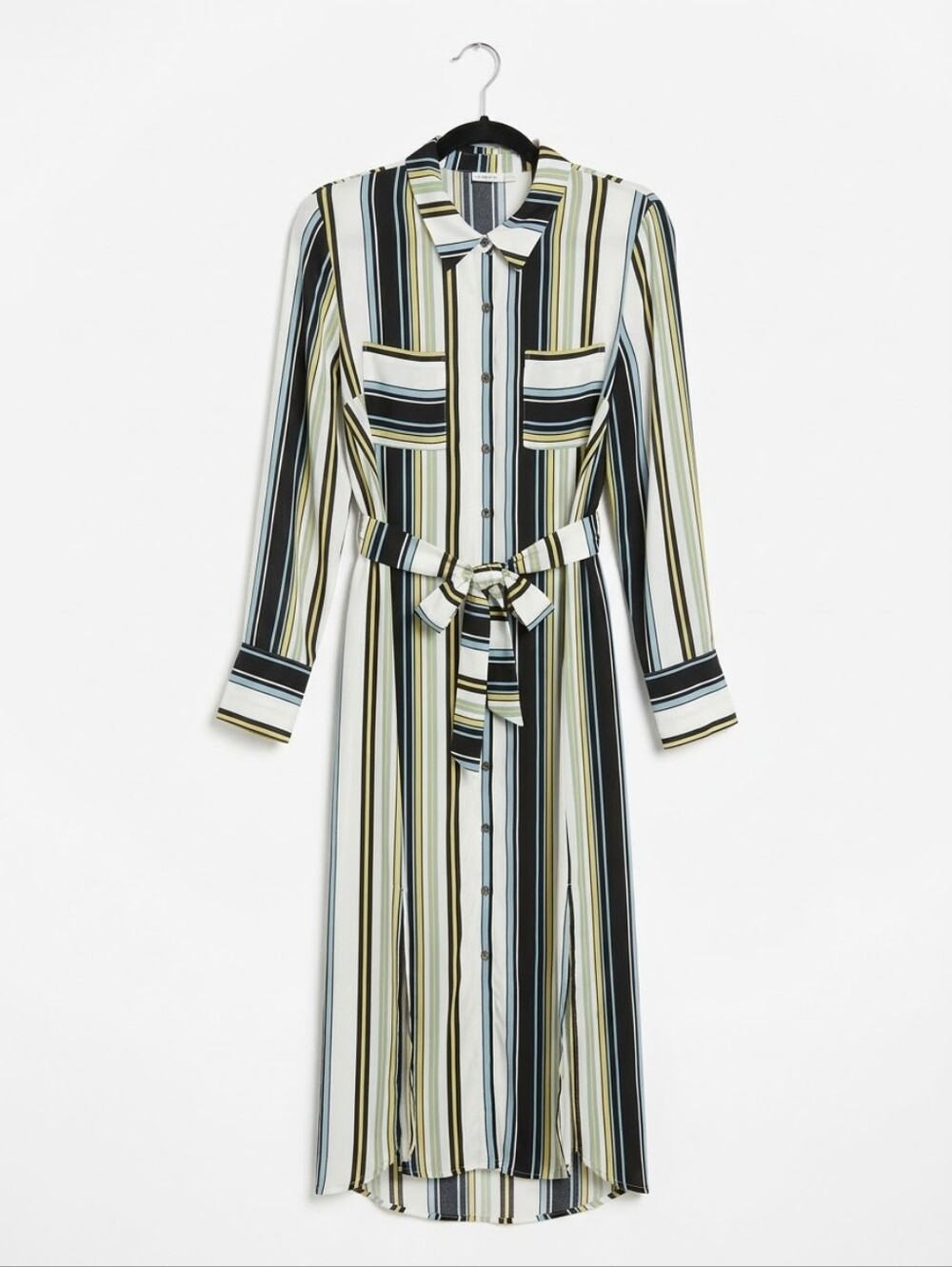 DR2 Long Sleeve Striped Shirt Dress in White, Black, Mustard, Light Blue Size L